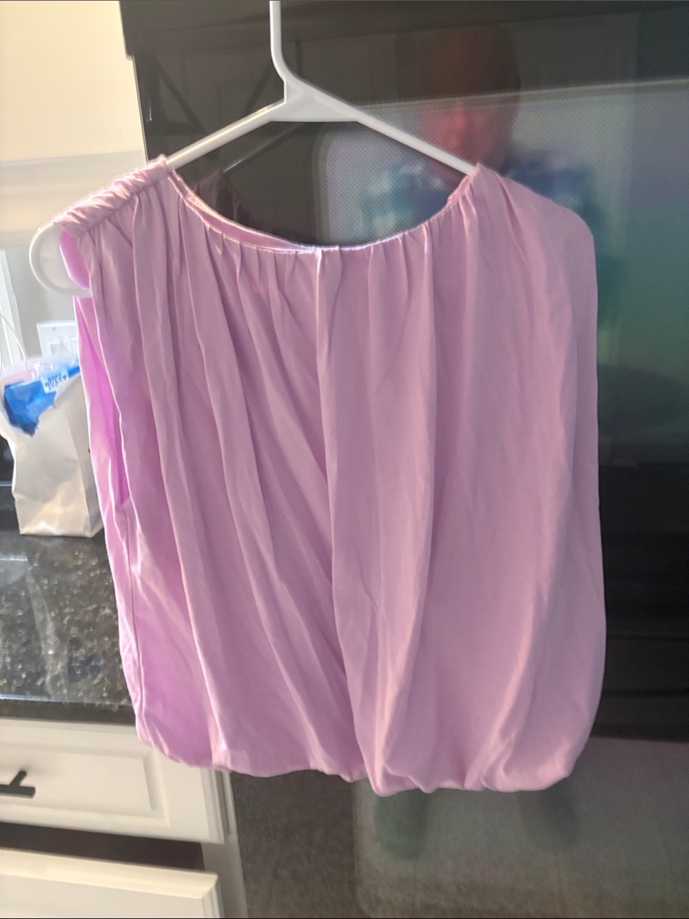 LOFT Lavender Off-Shoulder Pleated Blouson Top